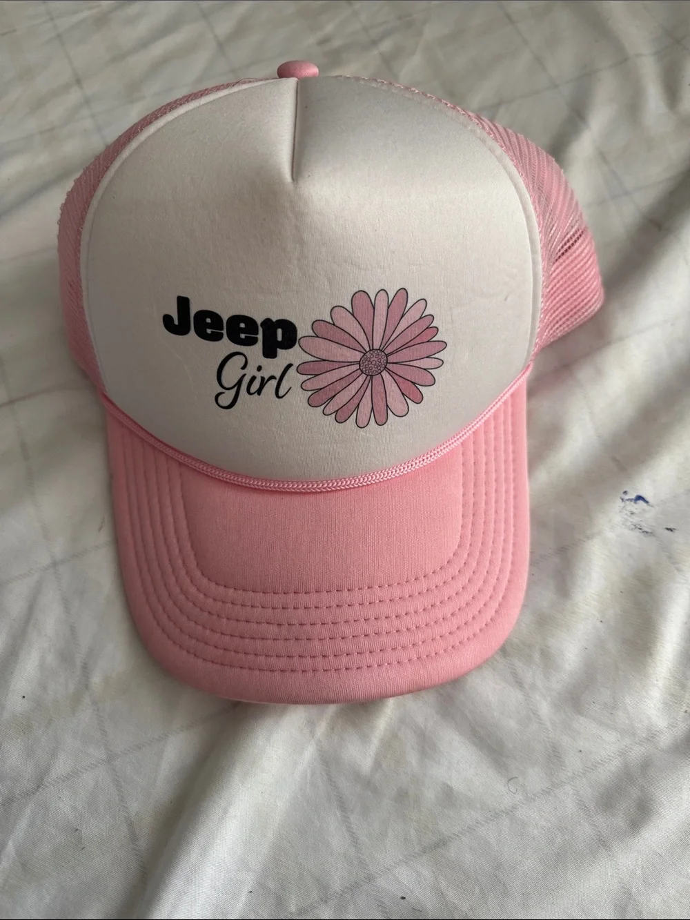 Jeep Pink and White Girl Daisy Trucker Hat